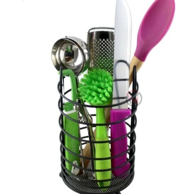Picture of Metal Pen Holder Kitchen Cutlery Holder Utensil Caddy Spoon Organizar - Black