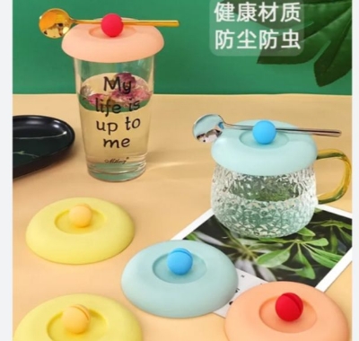 Picture of 1 Pcs Cup Cover Non-toxic Silicone Round Universal Water Cup Lid Anti-dust Coffee Mug Sealed Cap Heat-Resistant Lid multicolor - Multicolor