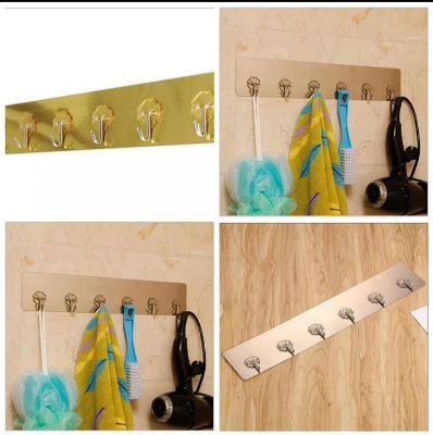 Picture of 1 Pcs Self-Adhesive Strong Transparent Suction Cup Hanger Kitchen Bathroom Multi-Purpose 6 Hook Seamless Super Glue Hook - Gold