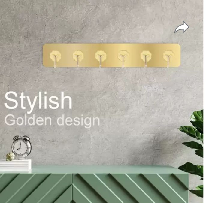 Picture of 1 Pcs Self-Adhesive Strong Transparent Suction Cup Hanger Kitchen Bathroom Multi-Purpose 6 Hook Seamless Super Glue Hook - Gold