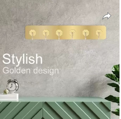 Picture of 1 Pcs Self-Adhesive Strong Transparent Suction Cup Hanger Kitchen Bathroom Multi-Purpose 6 Hook Seamless Super Glue Hook - Gold