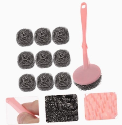 Picture of 10 Stainless Steel Scrubbers with Handle Cleaning Brush Dish /Sink Brushes Kitchen Cleaning Tool Steel |China Scrubber| Multicolour - Multicolor