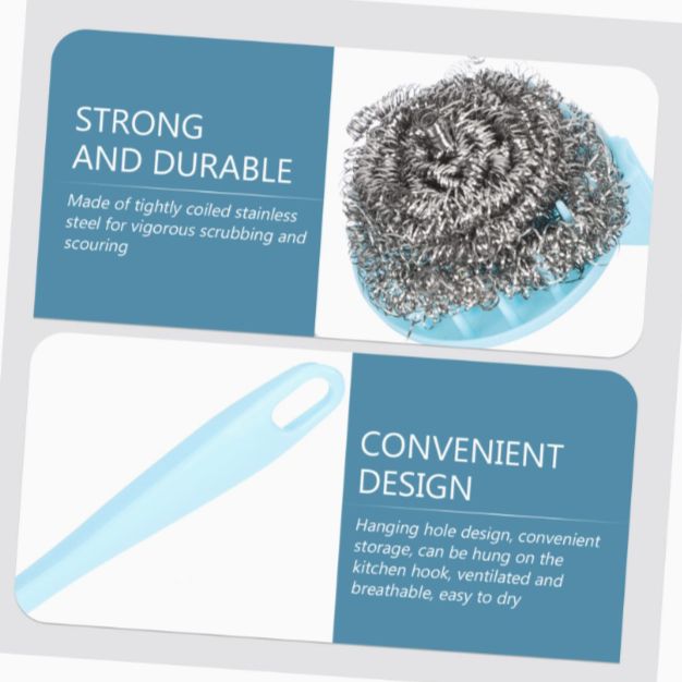 Picture of 10 Stainless Steel Scrubbers with Handle Cleaning Brush Dish /Sink Brushes Kitchen Cleaning Tool Steel |China Scrubber| Multicolour - Multicolor