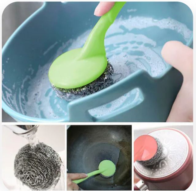 Picture of 10 Stainless Steel Scrubbers with Handle Cleaning Brush Dish /Sink Brushes Kitchen Cleaning Tool Steel |China Scrubber| Multicolour - Multicolor