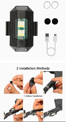 Picture of 1pc LED Aircraft Strobe Lights, Drone Strobe Lights Aircraft Night Warning Lights USB Chargeable 7 Colors, Fit for Motorcycles, Drones, ATV, UTV, Bicycle, Velcro & Magnet Manual Switch - Multicolor