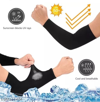 Picture of 1 Pair Arm Sleeves Black Sun Sleeves for Women Men, UV Protection Sport Arm Sleeves for Basketball Volleyball Soccer Cycling - Black