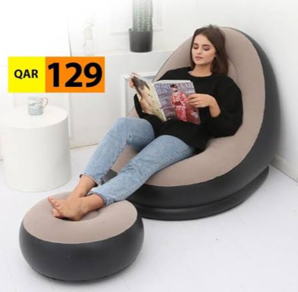 Picture of Inflatable Chair Lounge Air Sofa with Footrest Portable air bed mattress - Grey