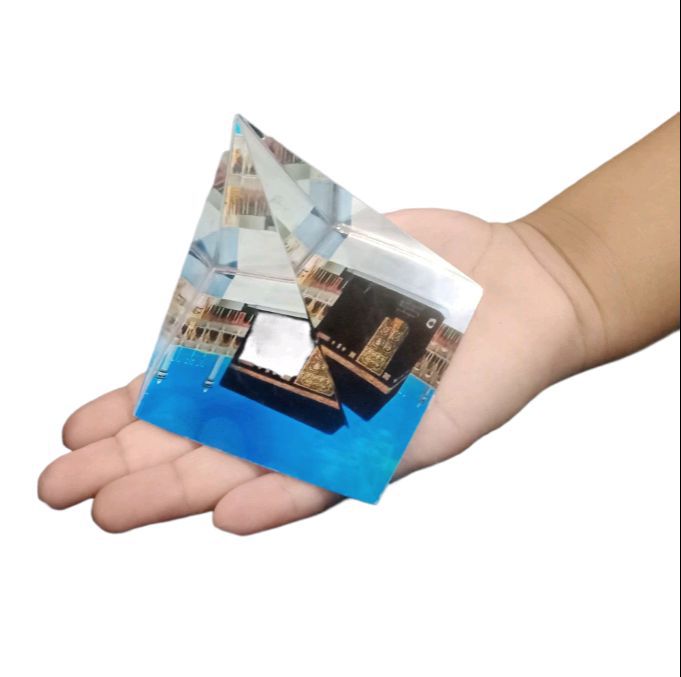 Picture of Islamic Religious & Spiritual Triangular Prism Showpiece Crystal Glass in Pyramid Shape Islamic Showpiece for Car Dashboard, Home Decor & Official Gifting Purpose - Clear