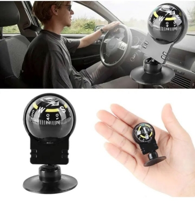 Picture of Car Truck Compass Ball,Adjustable Dash Mount Compass Portable Auto Mini Compass Direction Pointing Guide Ball Car Compass, Navigation Compass, Plastic Direction Pointing for Cycling Hiking Boat Truck - Black