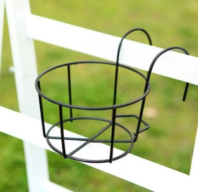 Picture of Hanging Railing Planter Baskets Planter Holder Iron Art Hanging Baskets over the Rail Metal Fence Planters Farmhouse Rustic Hanger - Black