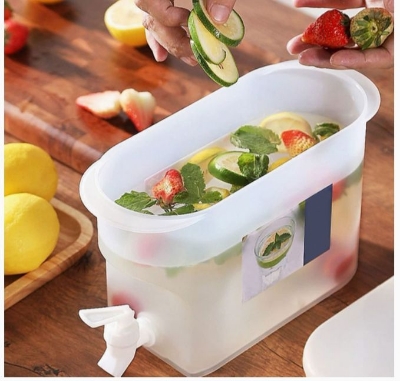 Picture of 1pc Refrigerator Cold Kettle Refrigerator Water Jug Creative Water Jug Water Kettle Fridge Iced Tea Pitcher Lemon Pitcher Cold Water Pot Cold Water Storage Bottle Faucet - White