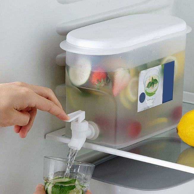Picture of 1pc Refrigerator Cold Kettle Refrigerator Water Jug Creative Water Jug Water Kettle Fridge Iced Tea Pitcher Lemon Pitcher Cold Water Pot Cold Water Storage Bottle Faucet - White
