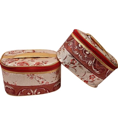 Picture of Elegant Floral Print Makeup Organizer Box - Premium Fabric Cosmetic Storage Case - Multicolor