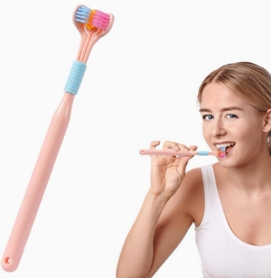 Picture of Three-Sided Toothbrush  Pcs PBT Ultra Fine Soft Hair Adult Toothbrushes Tongue Scraper Deep Cleaning Oral Care Teeth Brush - Multicolor