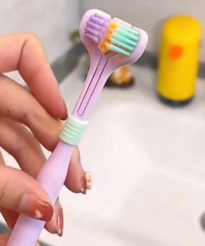 Picture of Three-Sided Toothbrush  Pcs PBT Ultra Fine Soft Hair Adult Toothbrushes Tongue Scraper Deep Cleaning Oral Care Teeth Brush - Multicolor