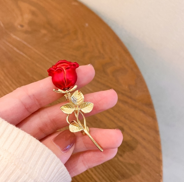 Picture of Red Rose Flower Brooch 1 Pcs For Women Elegant Blouse Brooch Pin Dress Luxury Fashion Jewelry Accessories Party Gifts - Gold