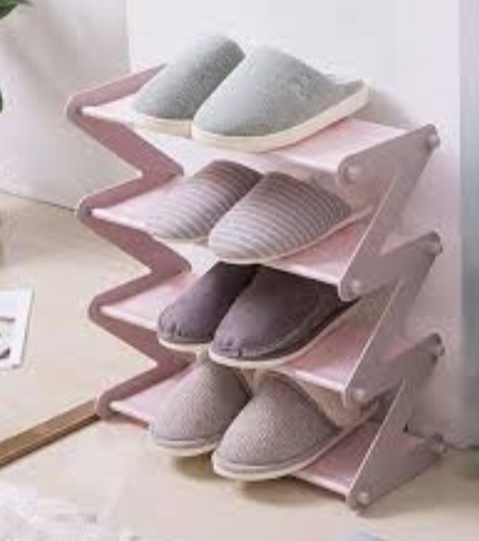 Picture of Z shoe rack 4 layer steel plastic shoe organizer - Pink