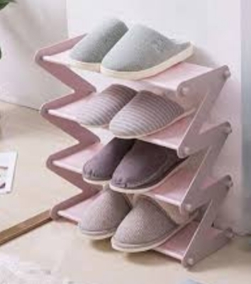 Picture of Z shoe rack 4 layer steel plastic shoe organizer - Pink