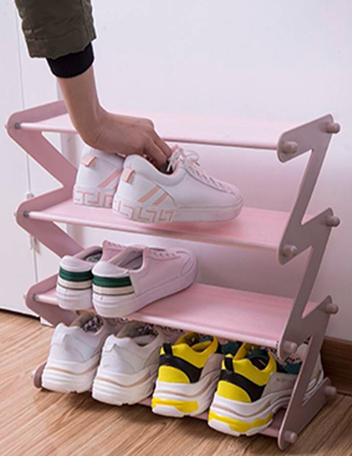 Picture of Z shoe rack 4 layer steel plastic shoe organizer - Pink