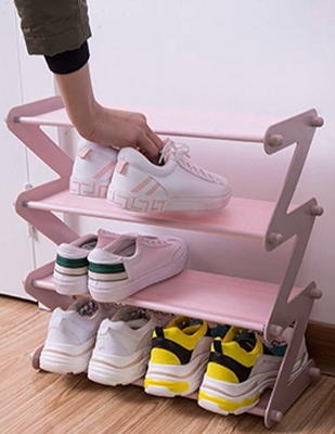 Picture of Z shoe rack 4 layer steel plastic shoe organizer - Pink