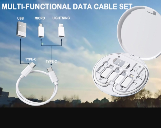 Picture of All-in-One Multi Functional Fast Charging Data Cable & Accessory Storage Set মাল্টি ফাংশনাল ফাস্ট চার্জিং ডেটা কেবল - White