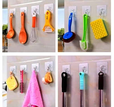 Picture of 5 Pcs Magic Hook Wall Sticky Hanger Key Cloth Hanger (5Pack) - Clear