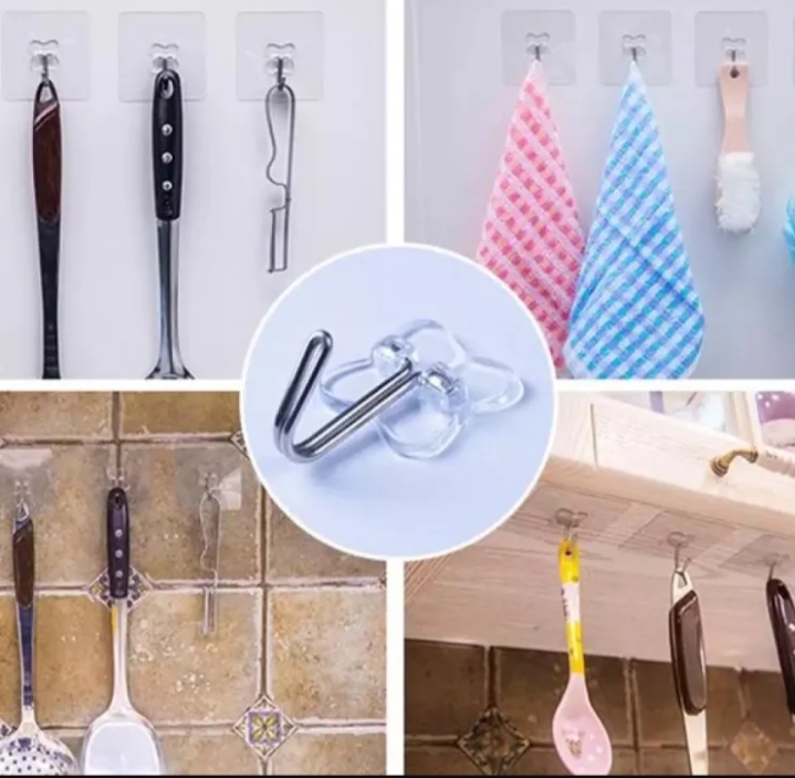 Picture of 5 Pcs Magic Hook Wall Sticky Hanger Key Cloth Hanger (5Pack) - Clear