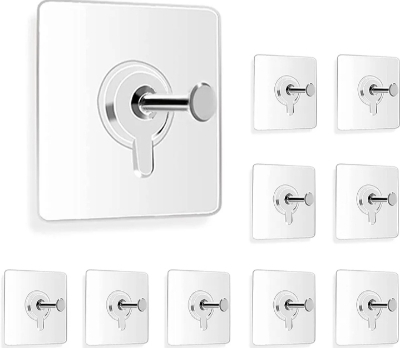 Picture of Screw Hook 5 Pcs Sticky Photo Frame Hooks for Wall Without Drilling, 5 Pack Self Adhesive Hooks for Wall Heavy Duty Strong Nail Free for Hanging Photo Frame (Hanging Hook, Transparent) Stainless Steel - Clear