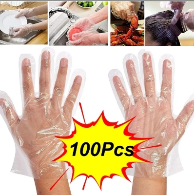 Picture of 100 Pcs Polythine Gloves safety gloves for catering cleaning mechanic hair dressing - Clear