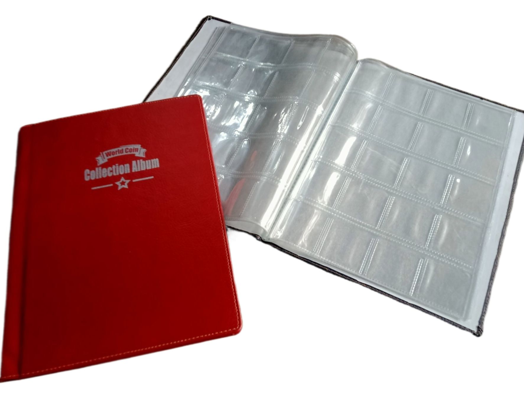 Picture of Coin Album 200 Pockets Coin Books 10 Pages Badges Tokens Caps For Coins (Multicolor) - Red