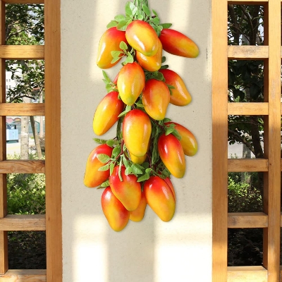 Picture of 1 Strings 4 Mango Artificial Fruit Hanging Strings, Fake Mango Bunch Lifelike Fruit Photography Props for Home Kitchen Hanging Ornaments Farmhouse Decoration - Red