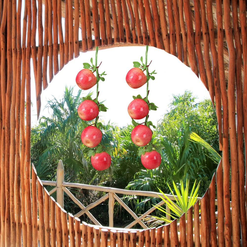 Picture of 4 apple Artificial Fruit Hanging Strings, Fake Apple Bunch Lifelike Fruit Photography Props for Home Kitchen Hanging Ornaments house shop Decoration - Red