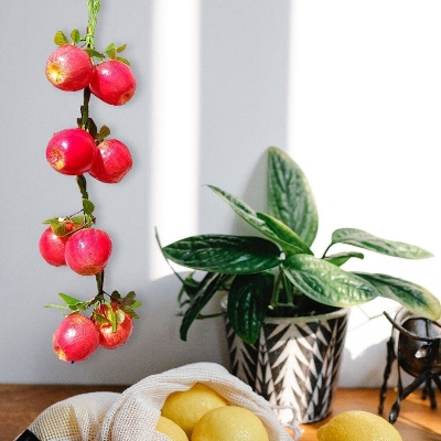 Picture of Artificial apple Fruit String Simulation Apple Garland Realistic Fake Fruit Hanging Decoration Lovely Photography Props - Red