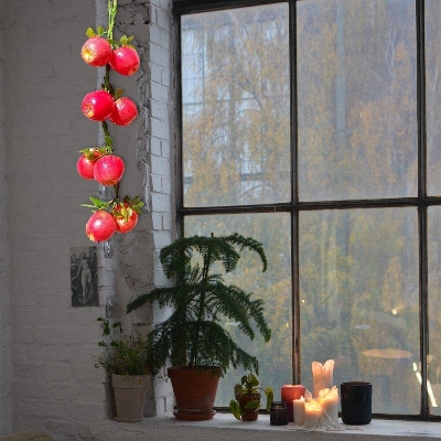 Picture of Artificial apple Fruit String Simulation Apple Garland Realistic Fake Fruit Hanging Decoration Lovely Photography Props - Red