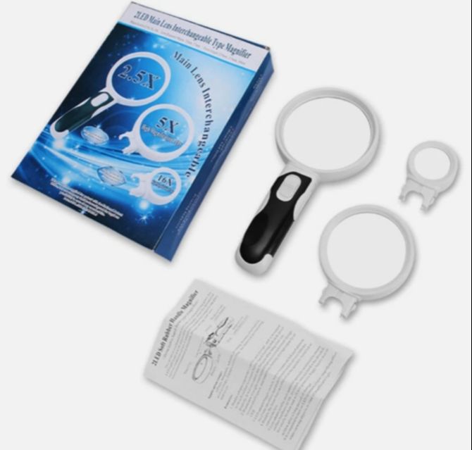 Picture of Hand Held Magnifying Magnifier 2 LED Lights Intercheable LENSES READING 16X 5X 2 - White