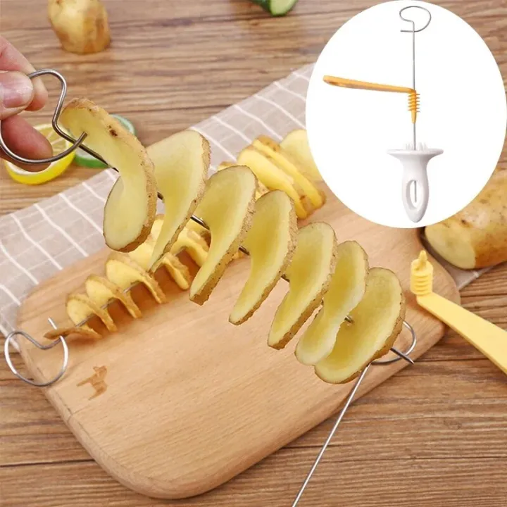 Picture of 1 pcs Stainless Steel Twisted Potato Spiral Slice Plastic Rotate Potato Slicer Cutter Creative Vegetable Tool - White