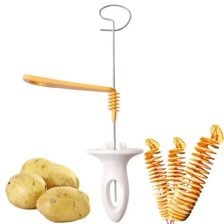 Picture of 1 pcs Stainless Steel Twisted Potato Spiral Slice Plastic Rotate Potato Slicer Cutter Creative Vegetable Tool - White