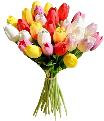Picture of Artificial Tulip Flowers 10 Pcs looks real for Party Home Wedding Decoration - Multicolor