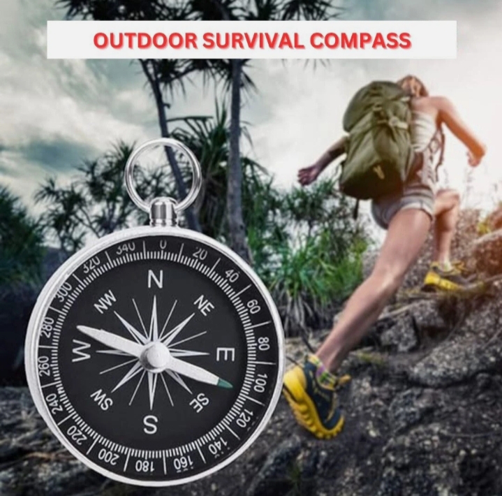 Picture of Pocket Compass Keychain Pendant Aluminum Alloy Metal Compass Outdoor Camping Hiking Walking Survival Guides Scouts Portable - Silver