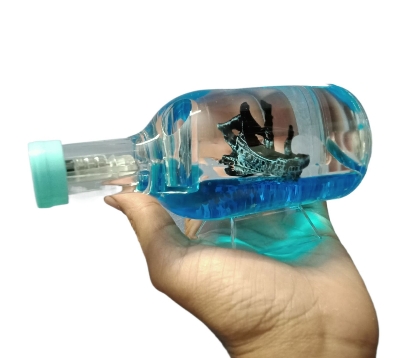Picture of Wave Cruise Ship Decoration - Unsinkable Titanic Model in a Clear Motion Bottle for Stress Relief, Office or Home Desk Decor, Gift-Soothing Blue Liquid with Floating Ship Design - Blue