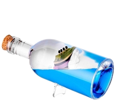 Picture of Wave Cruise Ship Decoration - Unsinkable Titanic Model in a Clear Motion Bottle for Stress Relief, Office or Home Desk Decor, Gift-Soothing Blue Liquid with Floating Ship Design - Blue
