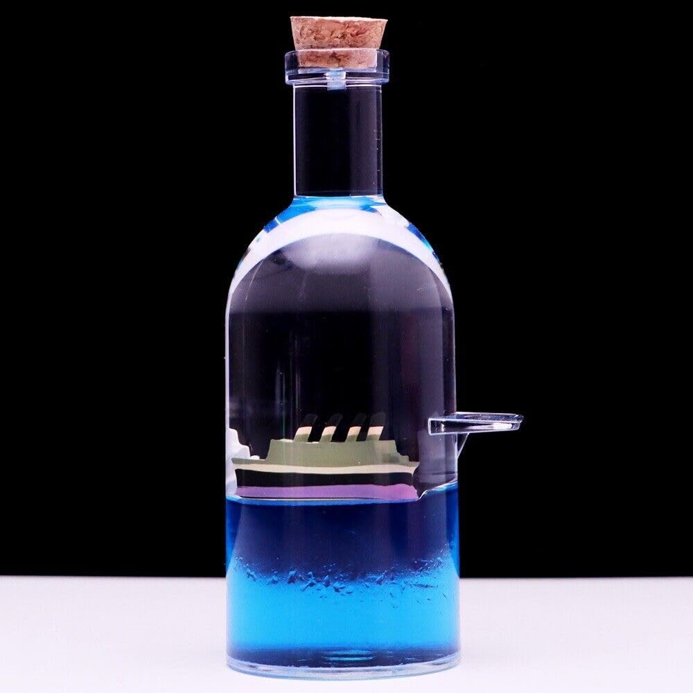 Picture of Wave Cruise Ship Decoration - Unsinkable Titanic Model in a Clear Motion Bottle for Stress Relief, Office or Home Desk Decor, Gift-Soothing Blue Liquid with Floating Ship Design - Blue