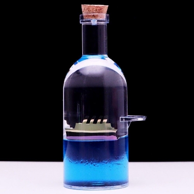 Picture of Wave Cruise Ship Decoration - Unsinkable Titanic Model in a Clear Motion Bottle for Stress Relief, Office or Home Desk Decor, Gift-Soothing Blue Liquid with Floating Ship Design - Blue