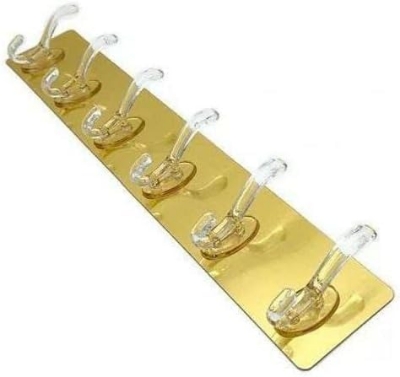 Picture of 1 Pieces Hangers 6 Hook Transparent Elastic Golden Double Face Adhesive Premium Silicone Multi Use - Gold