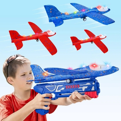 Picture of Airplane Launcher Toys Kids Aircraft Toy Outdoor Sports Flying Foam Plane Launcher Gifts for Boys Girls multicolor - Multicolor