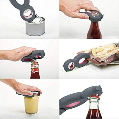 Picture of Multifunctional Opener Jar Opener Bottle Opener Can Opener Bag Safety Seal Opener Lid Twist Off Seal Gripper Opener Soda Bottle Cap Opener Multi Lid Off Helps Seniors Remove Lids Plastic - Black