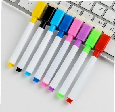 Picture of 5 Pcs Whiteboard Markers for Classroom Dry Erase with Built-in Eraser and Drawing Pen for Kids and Students, Blue, Black, Yellow, Red, Green, Purple, Pink - Multicolor