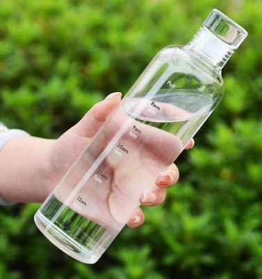 Picture of 1 pcs Clear Water Bottle | 500ml Time Scale Printed Reusable Leak Proof Airtight Lid High Quality Plastic Water Bottle | Used for Sports, Gym, Fitness - Clear