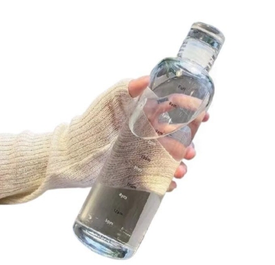 Picture of 1 pcs Clear Water Bottle | 500ml Time Scale Printed Reusable Leak Proof Airtight Lid High Quality Plastic Water Bottle | Used for Sports, Gym, Fitness - Clear