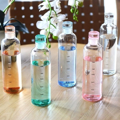 Picture of 1 pcs Clear Water Bottle | 500ml Time Scale Printed Reusable Leak Proof Airtight Lid High Quality Plastic Water Bottle | Used for Sports, Gym, Fitness - Clear